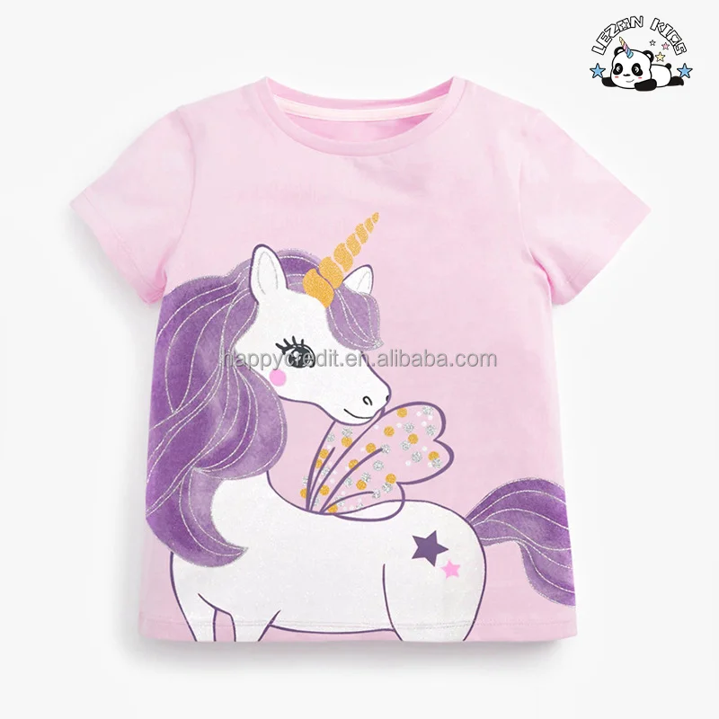 LEZONKIDS - Conjunto personalizado de roupas para meninas, moda com estampa de unicórnio, camiseta de manga curta e calças no verão para conjuntos de meninas